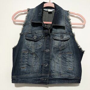 Candies Y2K Britney Spears Cropped Denim Vest Sz M Distressed Grunge Streetwear